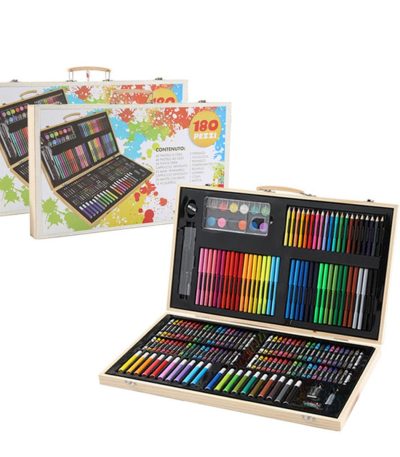 180 Pcs Kids Drawing Painting Set Wood Box Art Set Children Drawing Supplies