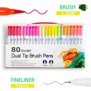80 Pcs Dual Tip Brush Pens Art Markers Set Flexible Brush & 0.4mm Fineliner Tips