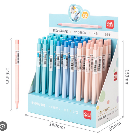 Deli 58800 Mechanical Pencil 2.0mm Lead HB 2B Sketch Writing Automatic Pencil Refills for Kids Stationery with Sharpener Pencil Deli Mechanical Pencil - 2B -2MM PENCIL -1PC