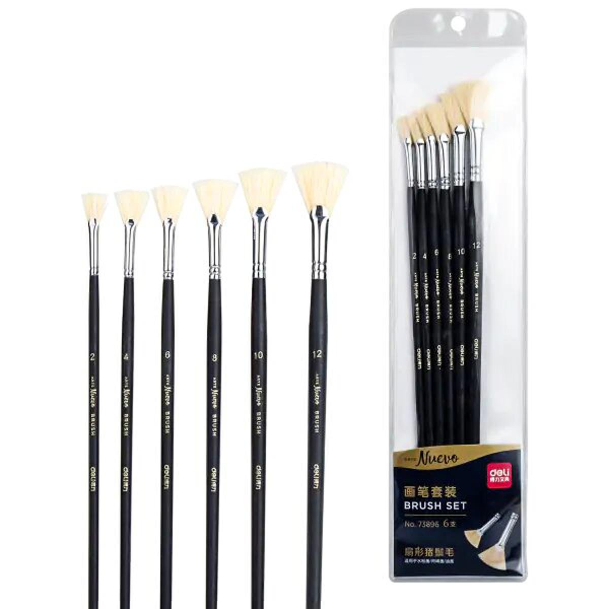 Deli 73896 Painting Brush Fan Bristle Set 6's