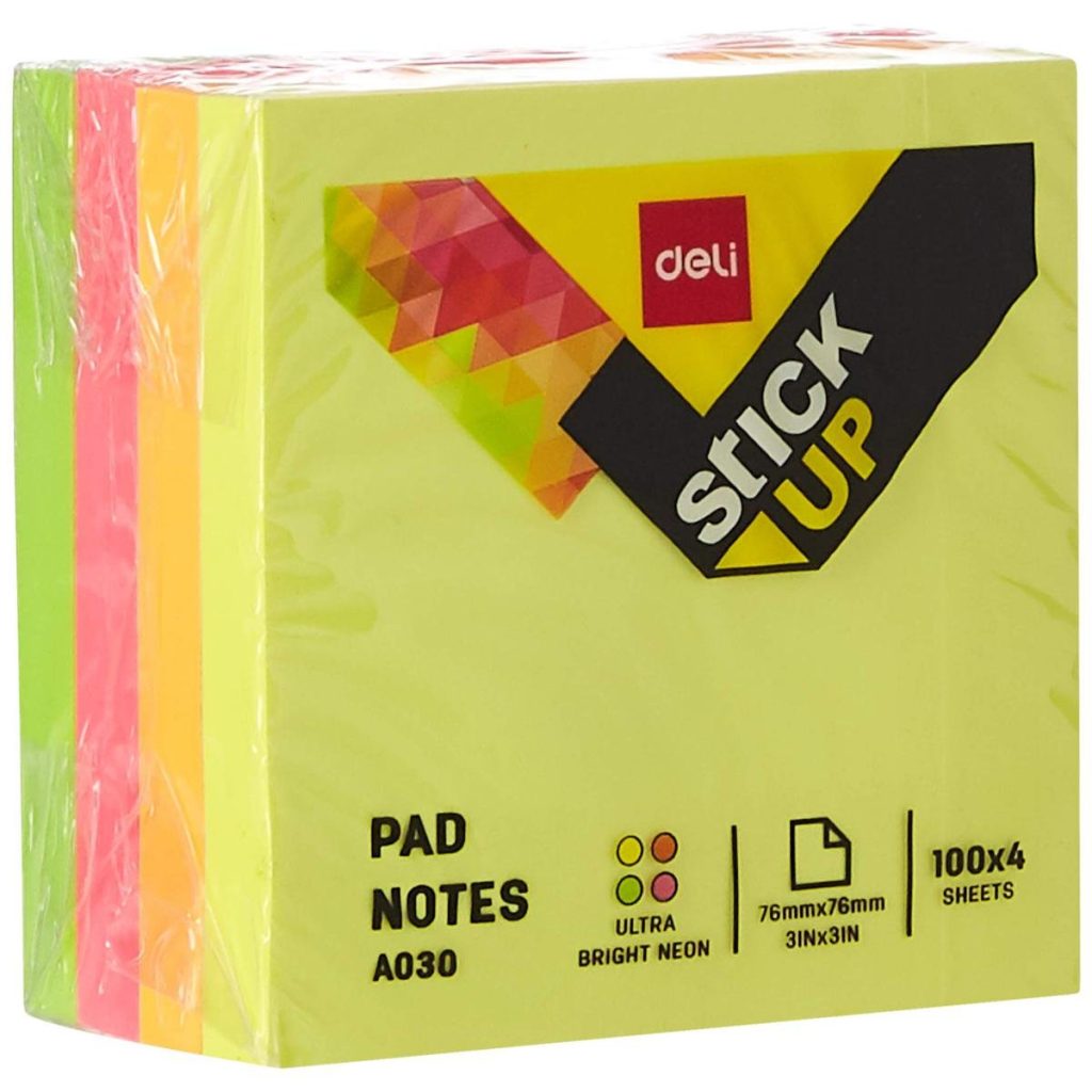 Deli EA03003 Bright Neon Sticky Notes Pad 400 Sheets