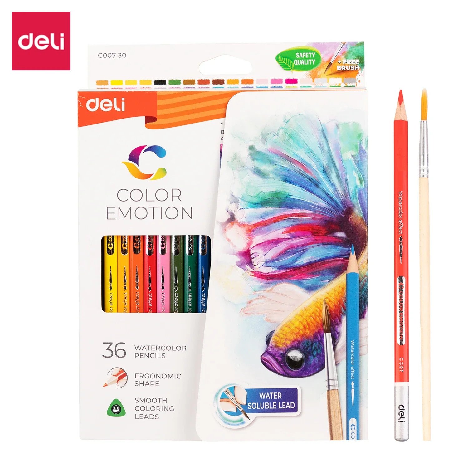 Deli Watercolor Pencil 36 Color Drawing Pen Art Set Children Kids Painting Sketching Water Color Pencil Kit