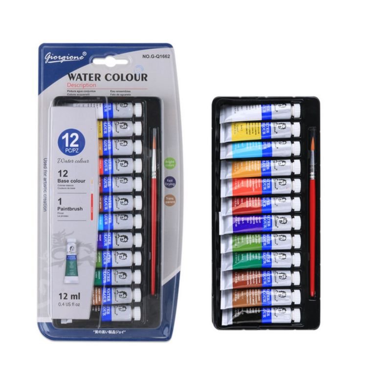 Giorgione 12ml Watercolor Art Paints Set 12 Colors in Durable Water Colour Tubes for Artist Student Canvas Glass Painting
