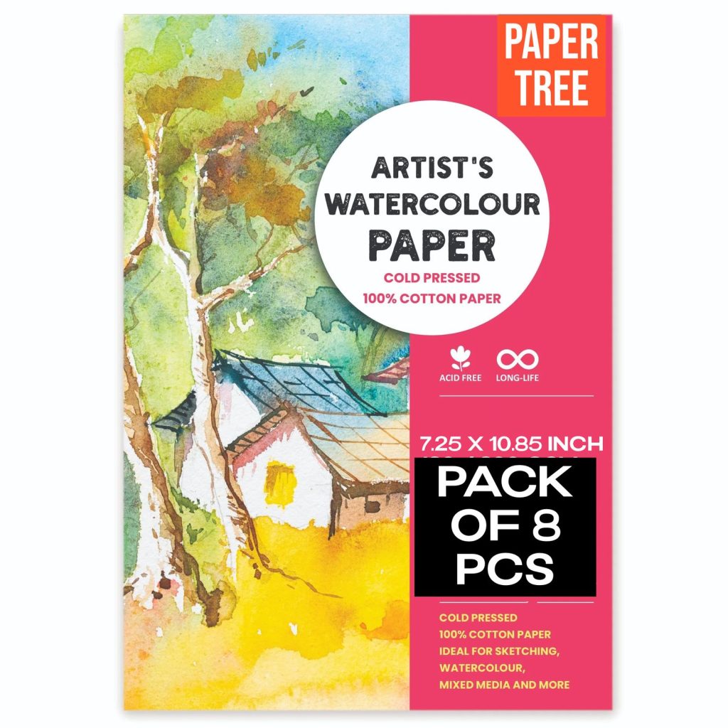 Handmade Artist Water color Paper | 300gsm 7.25 X 10.85inch | Pack of 8 Pcs