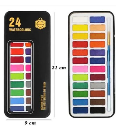 Keep Smiling Watercolor Set in Tin Box 24 Colors - Black Color Tin Box