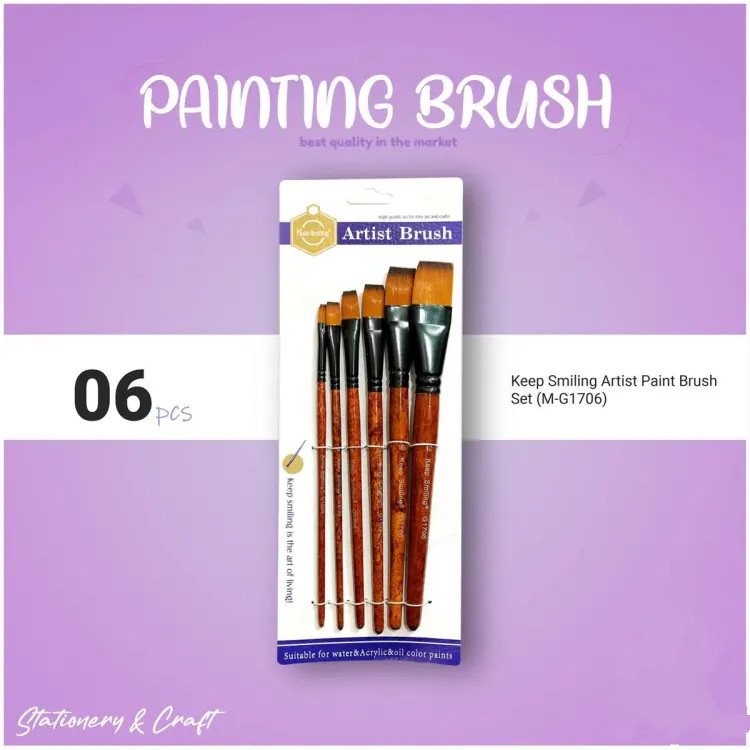 KeepSmiling G1706 Artist Brush Paint Brush 6 pcs flat Wood brush Suitable for Water & Acrylic & Oil color paint
