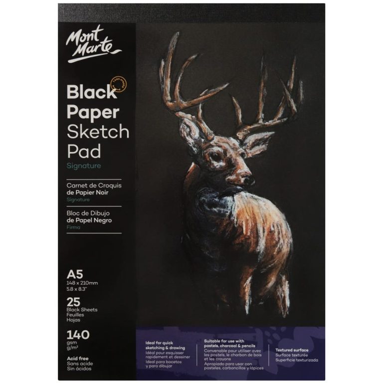 Mont Marte Black Paper Sketch Pad 25 sheet 140gsm A5