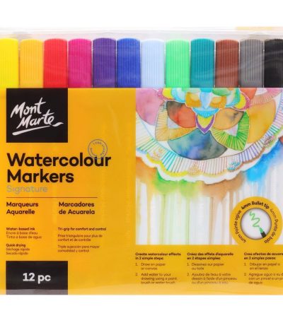 Mont Marte Watercolour Markers 12pc Tri Grip in Case
